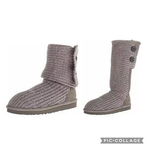 UGG Kids Cardy Gray Tall or Foldover Knit Boots 5649 Size 2